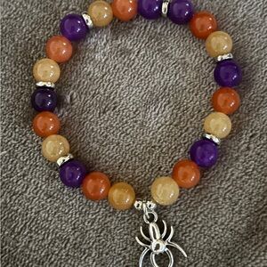 Vibrant Halloween Beaded Bracelet with Spider Charm